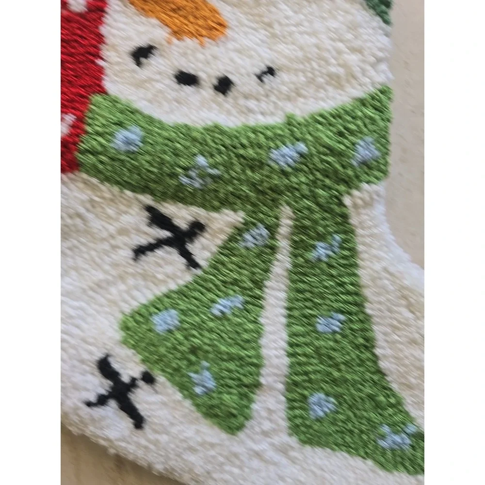 Snowman Christmas Stocking  Cozy Holiday Decor Red Green Scarf White‎ Wool Look